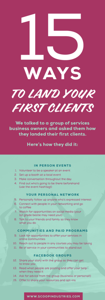We invited business owners to share how they found their first clients in this tell all post. From family to Facebook groups to friends from first grade, these stories of how to find clients will help you get inspired. Click through to read the full post. 