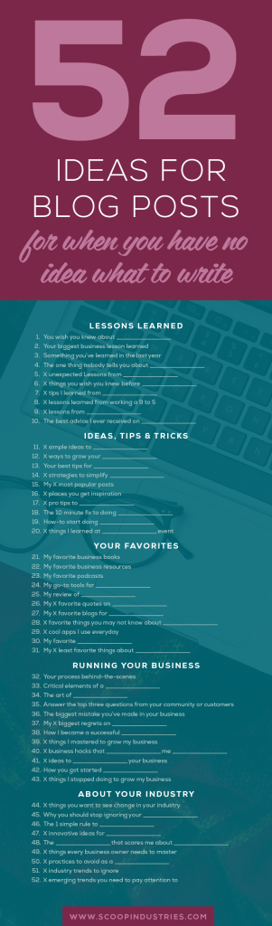 Do you struggle to come up with blog post ideas? Never get stuck again with your blogging! *PIN* this list of 52 powerful blog post ideas and always have blog topics at your fingertips. 
